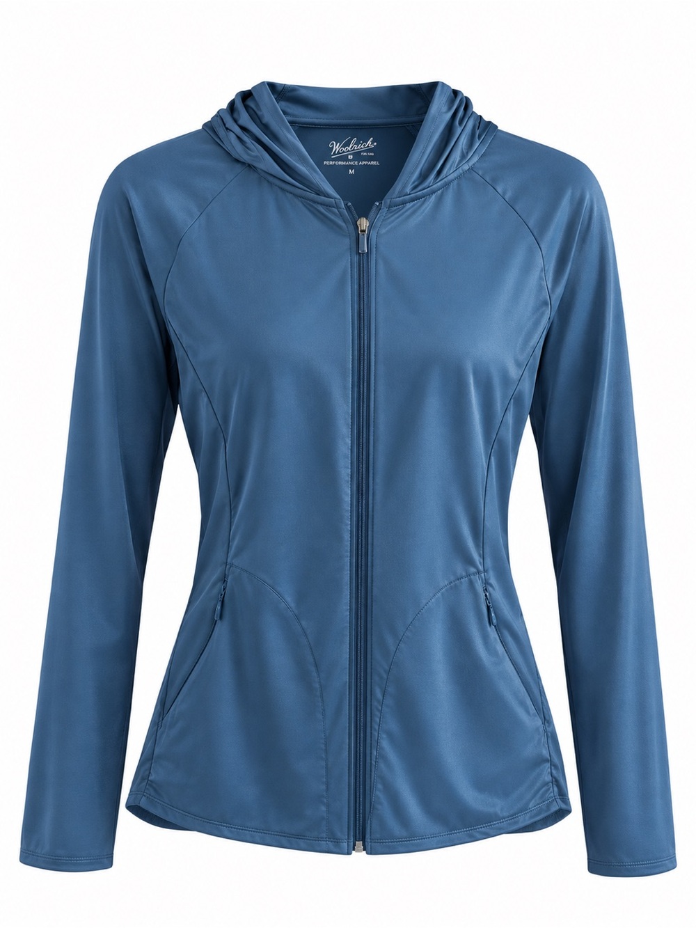 Woolrich Women's Blue Full-Zip Lightweight Hoodie with zippered pockets